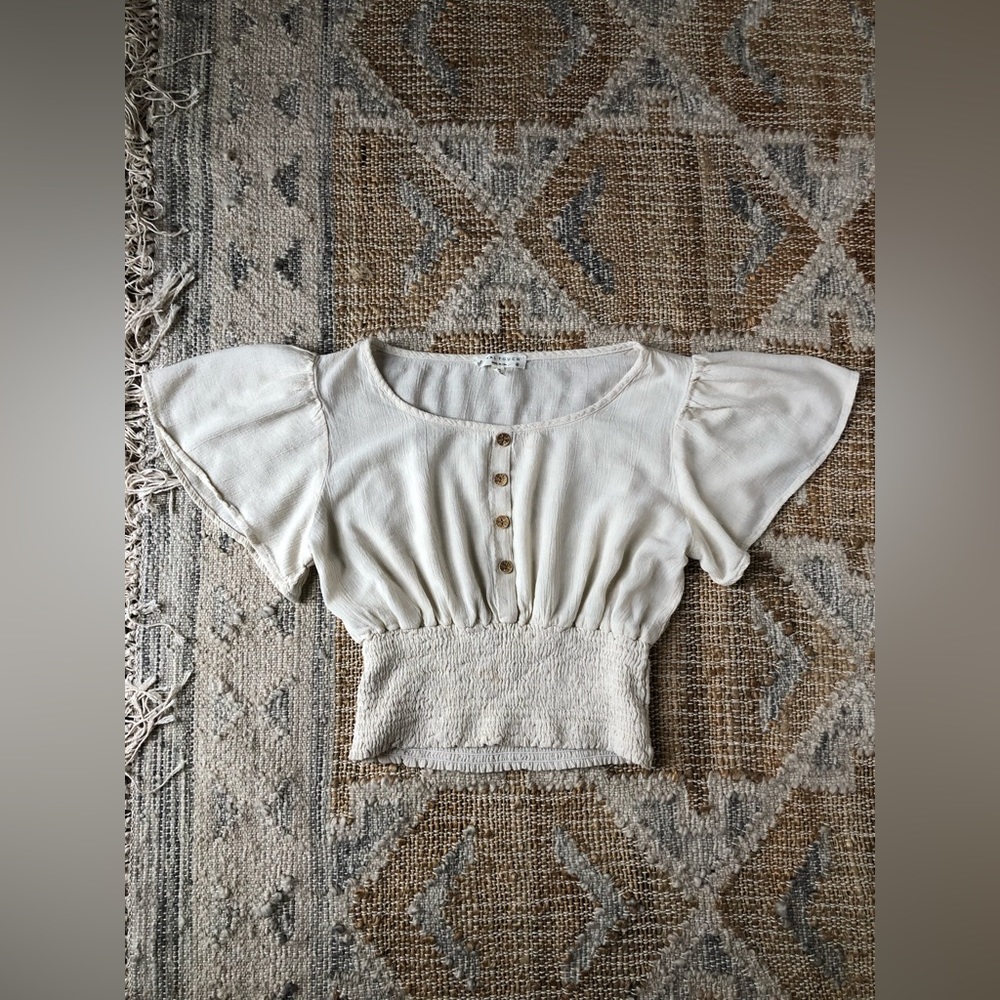 Butterfly Sleeve Cream Crop Top - S